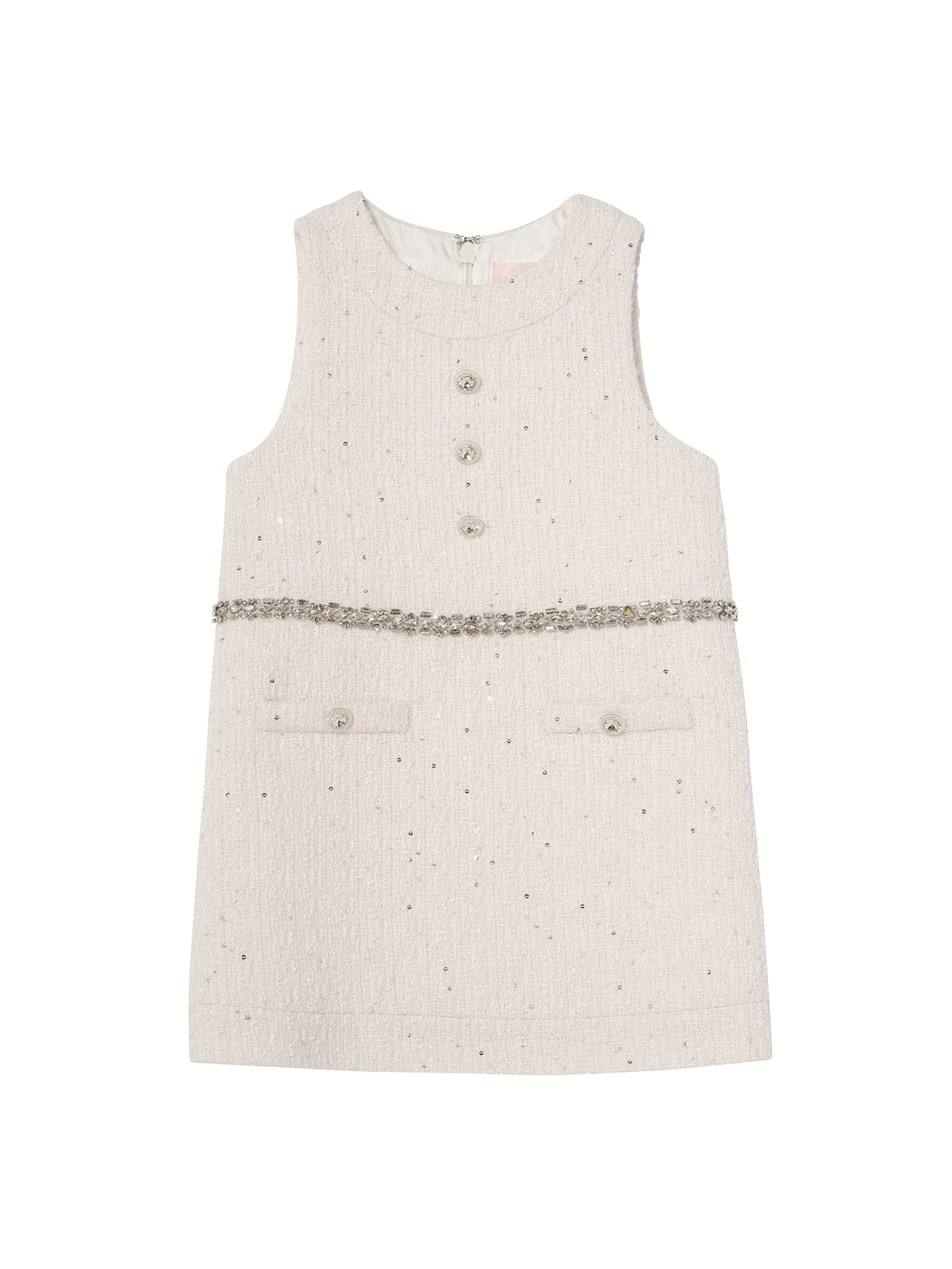 Audrey Dress - Sleeveless Textured Shift Dress with Decorative Waist Trim