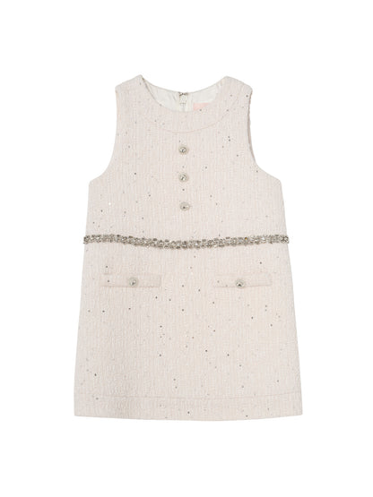 Audrey Dress - Sleeveless Textured Shift Dress with Decorative Waist Trim