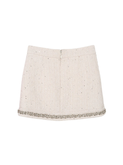 Audrey Skirt - Textured Mini Skirt with Decorative Hem Trim