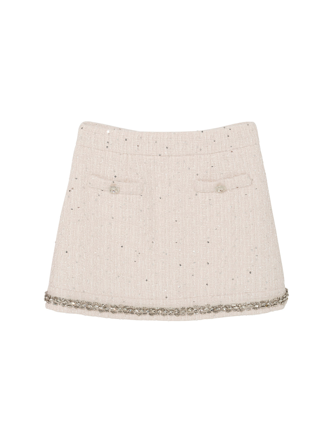 Audrey Skirt - Textured Mini Skirt with Decorative Hem Trim