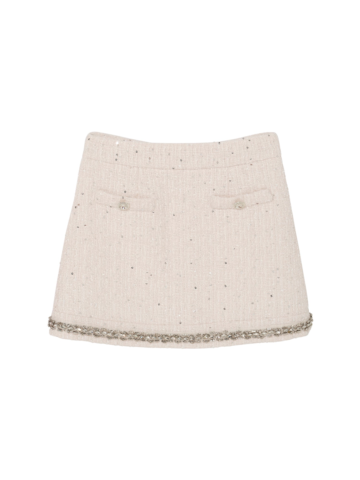 Audrey Skirt - Textured Mini Skirt with Decorative Hem Trim