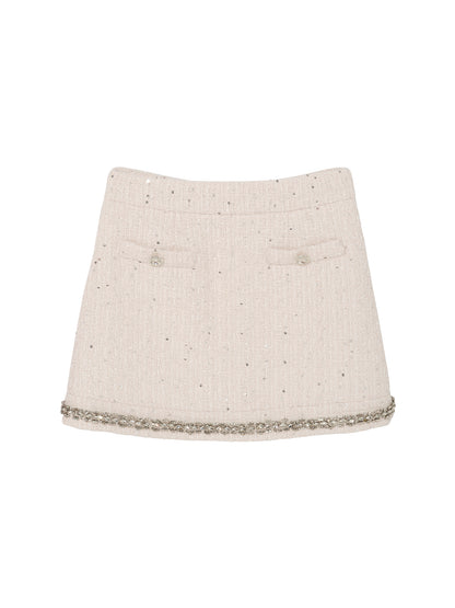 Audrey Skirt - Textured Mini Skirt with Decorative Hem Trim