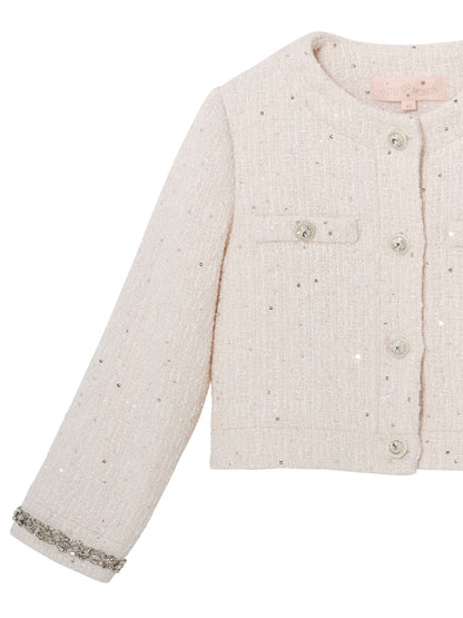 Audrey Jacket - Cropped Textured Jacket with Button Front and Trim Detail