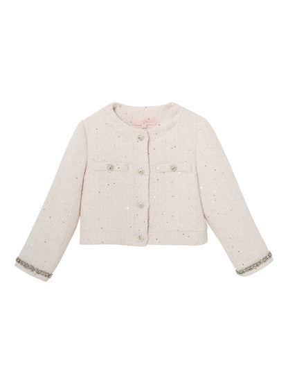 Audrey Jacket - Cropped Textured Jacket with Button Front and Trim Detail