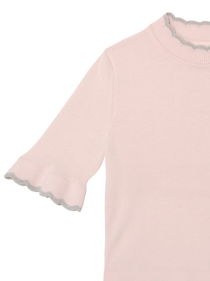 Elyseé Top - Short Sleeve Knit Top with Scalloped Trim