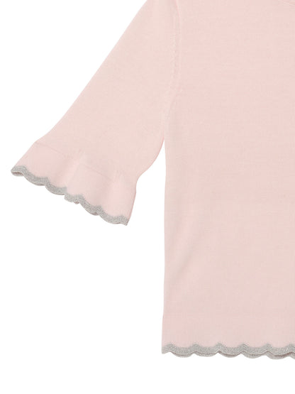 Elyseé Top - Short Sleeve Knit Top with Scalloped Trim
