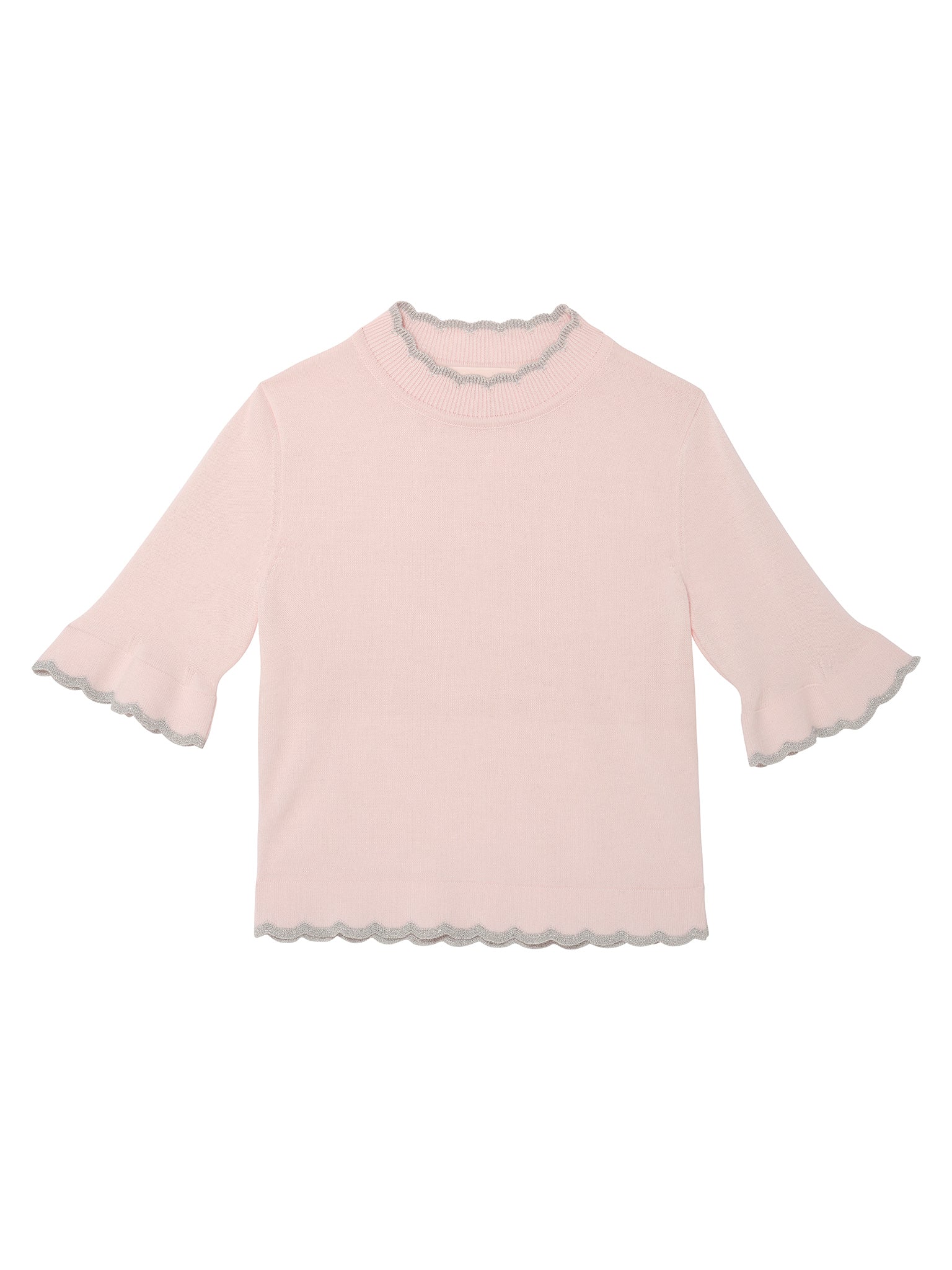 Elyseé Top - Short Sleeve Knit Top with Scalloped Trim