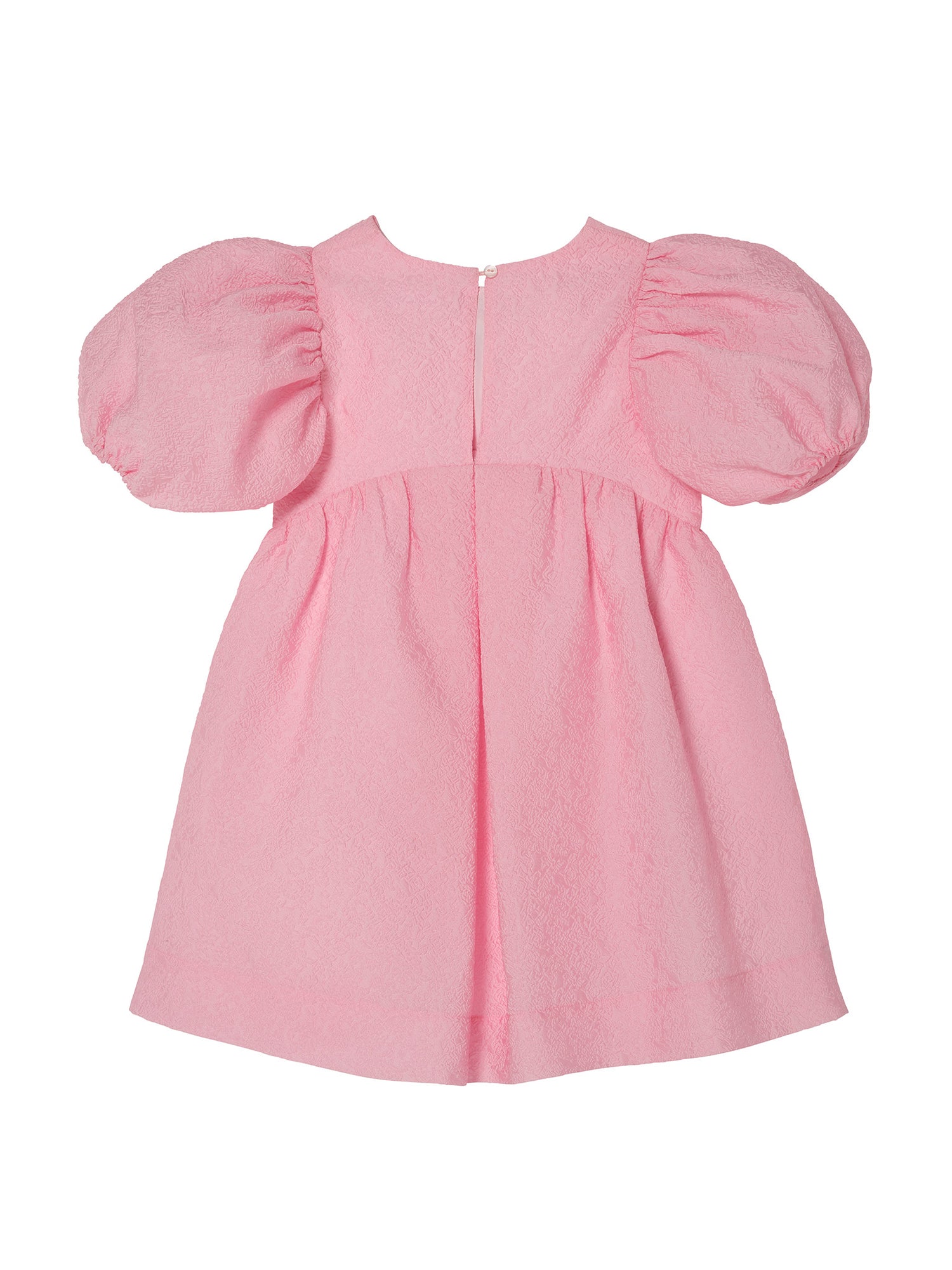 Soléne Dress - Textured Puff Sleeve Dress with Front Bow Detail