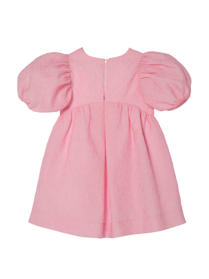 Soléne Dress - Textured Puff Sleeve Dress with Front Bow Detail