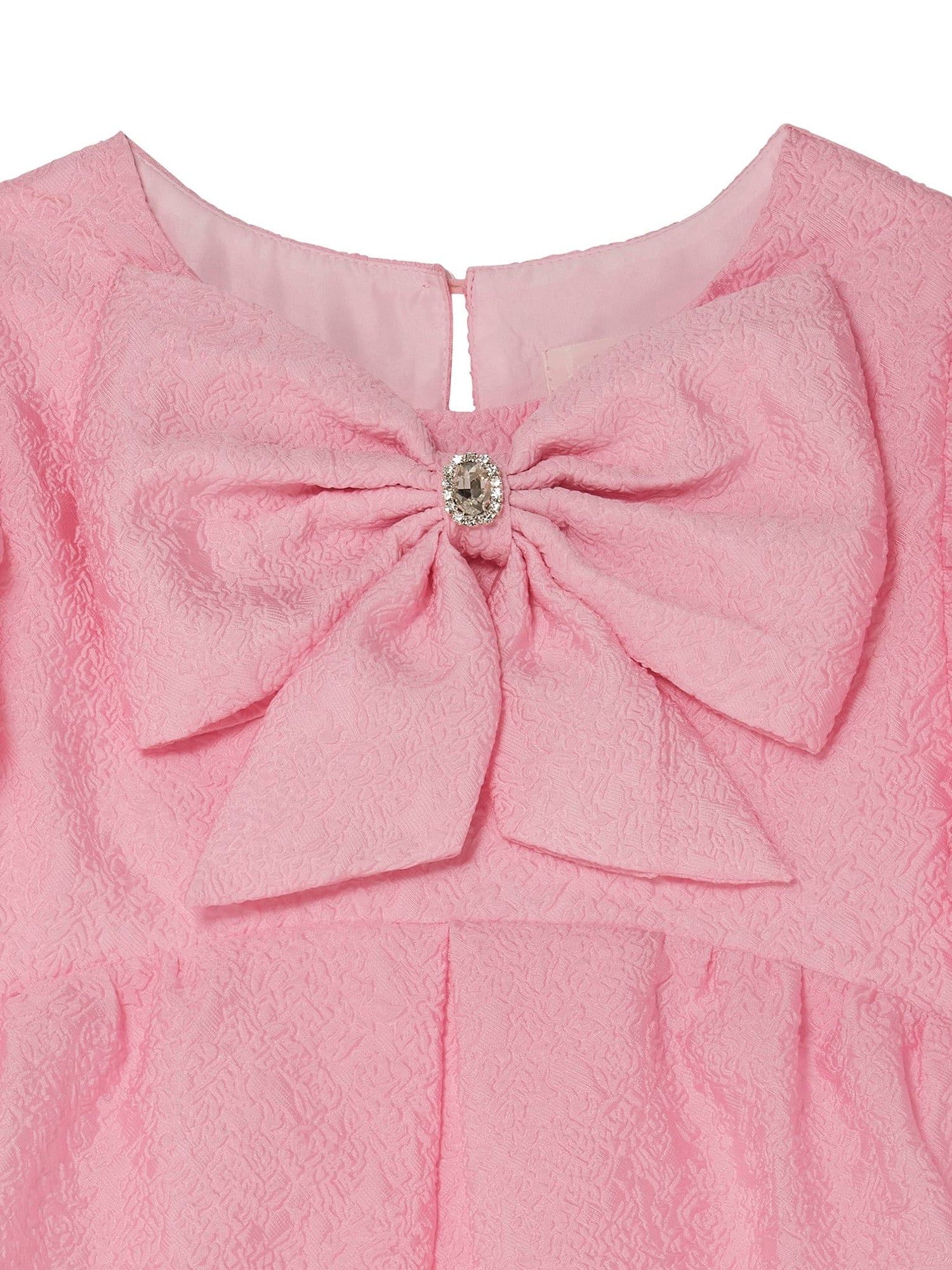 Soléne Dress - Textured Puff Sleeve Dress with Front Bow Detail