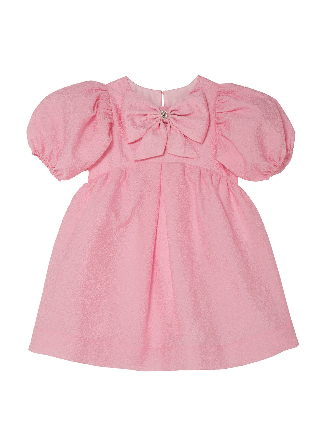 Soléne Dress - Textured Puff Sleeve Dress with Front Bow Detail