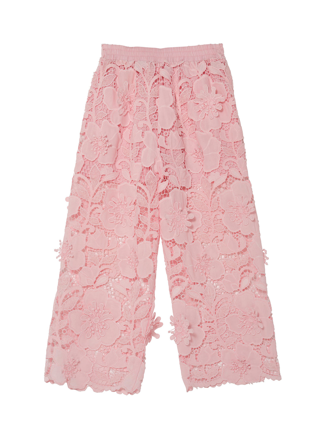 Riviera Rose Pants - Floral Lace Wide Leg Pants with Elastic Waist