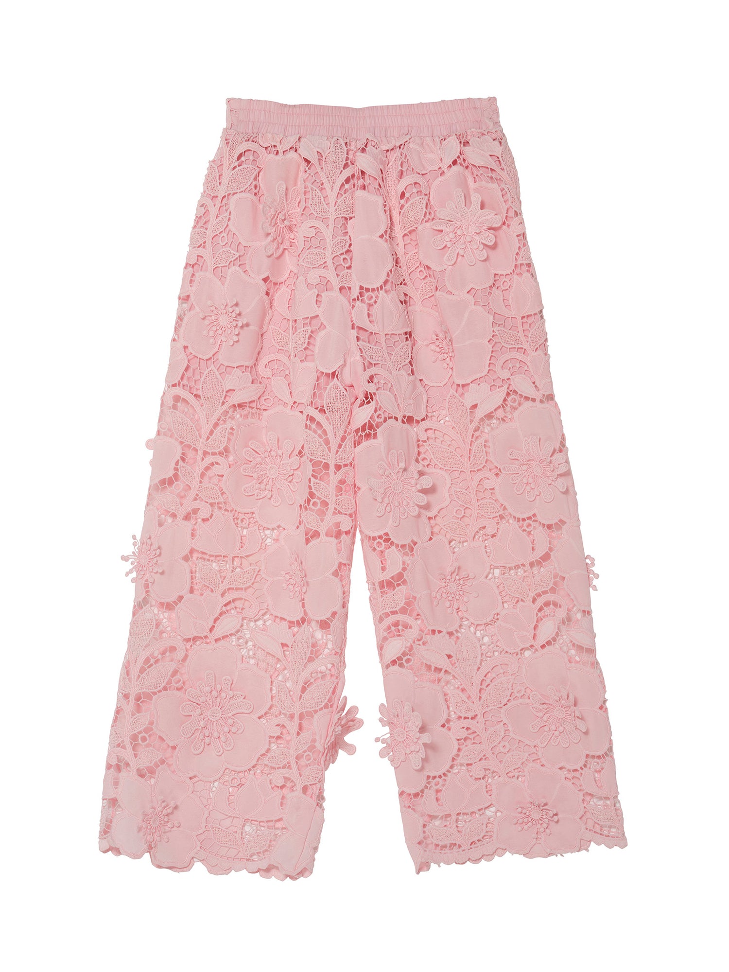 Riviera Rose Pants - Floral Lace Wide Leg Pants with Elastic Waist