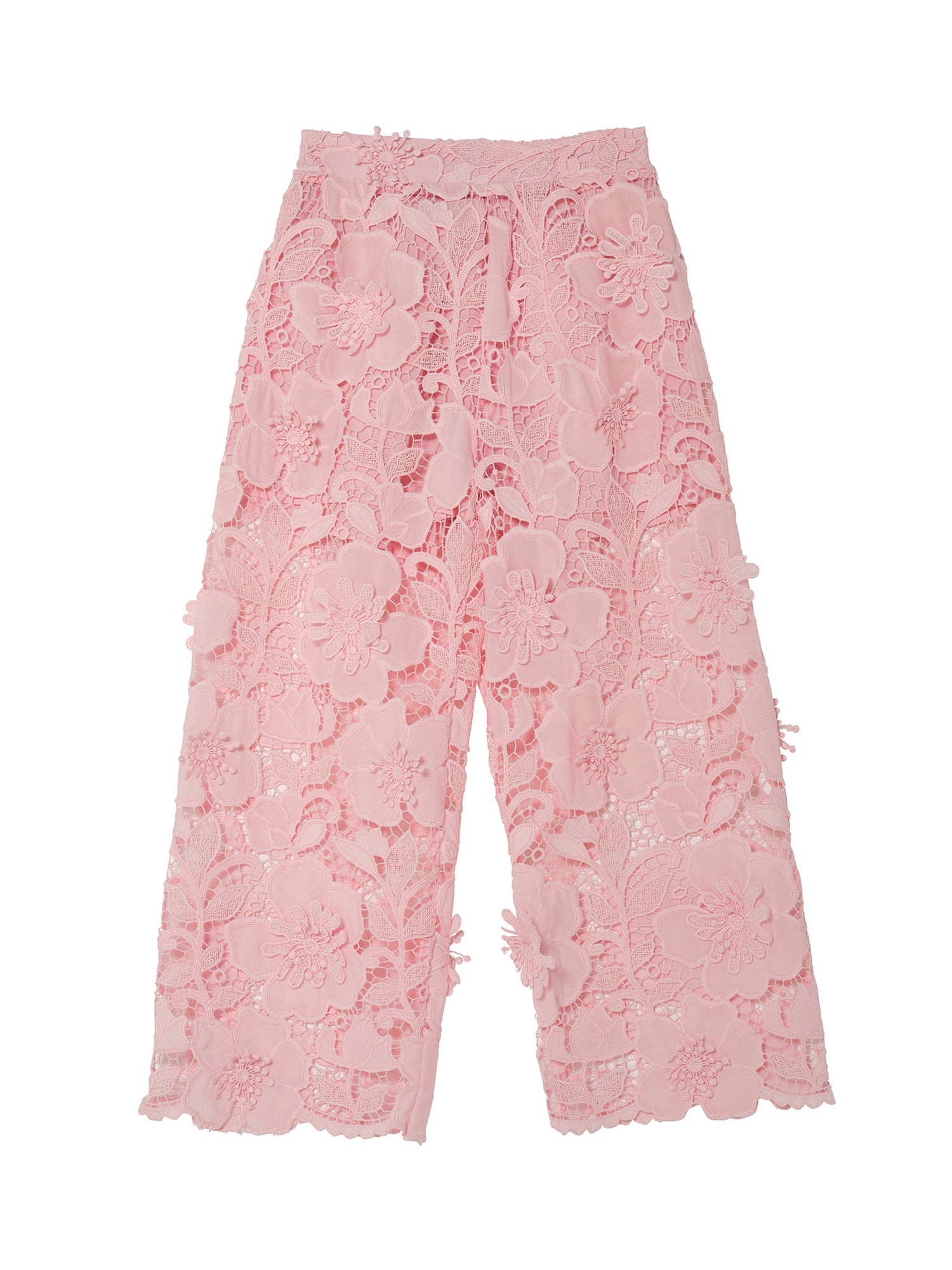 Riviera Rose Pants - Floral Lace Wide Leg Pants with Elastic Waist