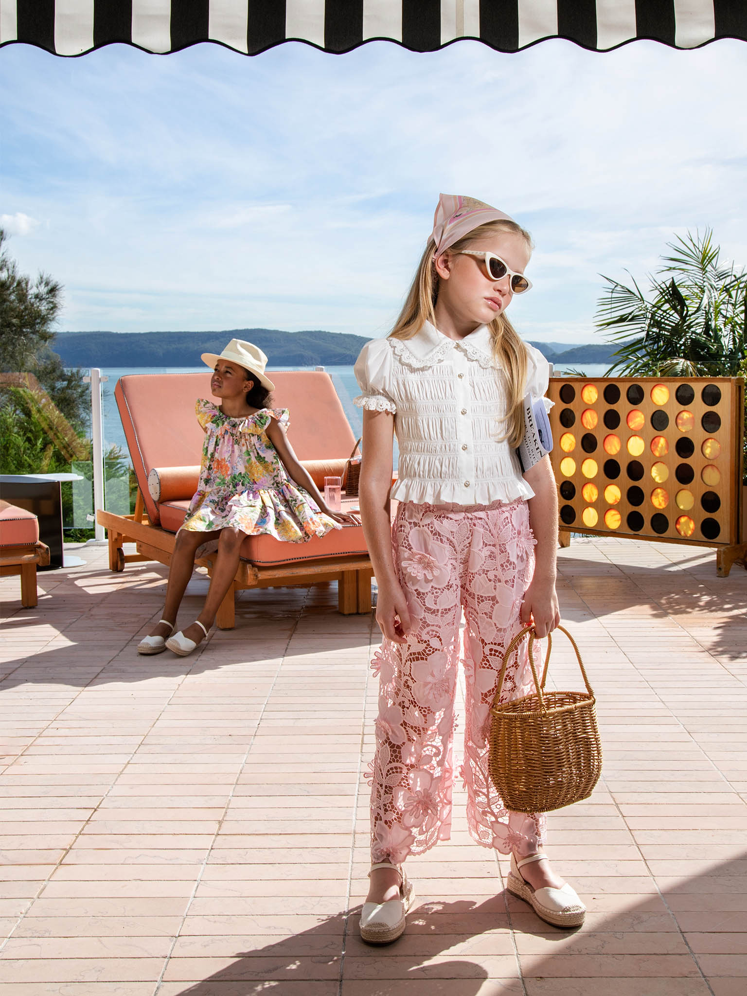 Brigitte Blouse - Short Sleeve Smocked Cotton Blouse with Lace Collar