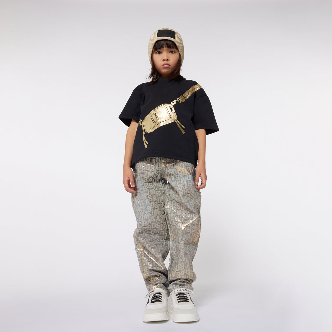 Gold Metallic Denim Trousers for Kids