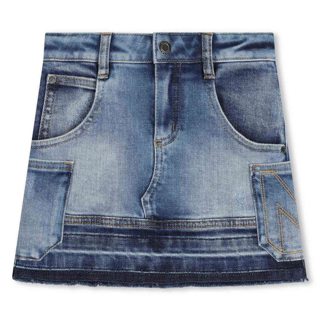 Patchwork Denim Skirt with M-Detail Stitches