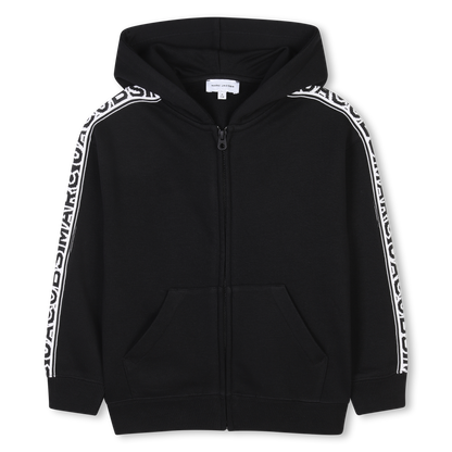 Hooded Zip-Up Cardigan with Logo Tape