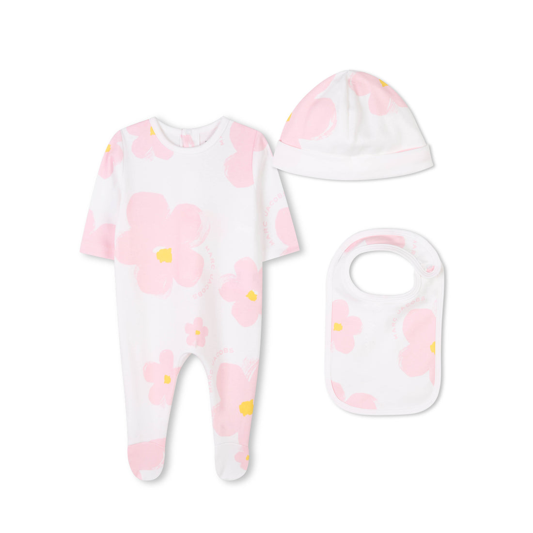 Floral Baby Sleepsuit Set with Bib & Hat