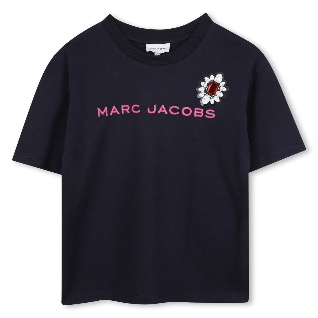 Short Sleeve T-Shirt with Jewel Embellishment, Navy