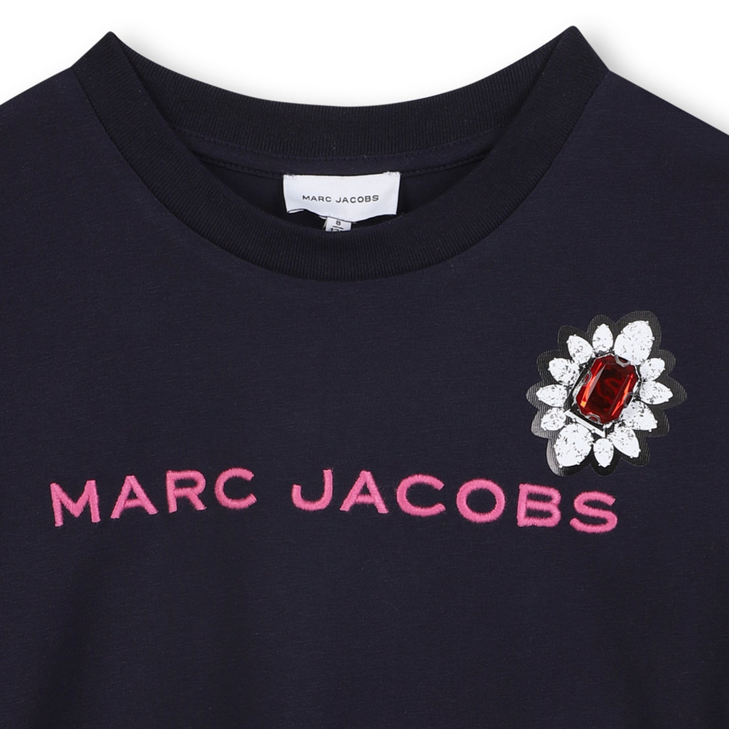 Short Sleeve T-Shirt with Jewel Embellishment, Navy