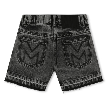 Black Denim Shorts with Cabochon and Rhinestone Detailing