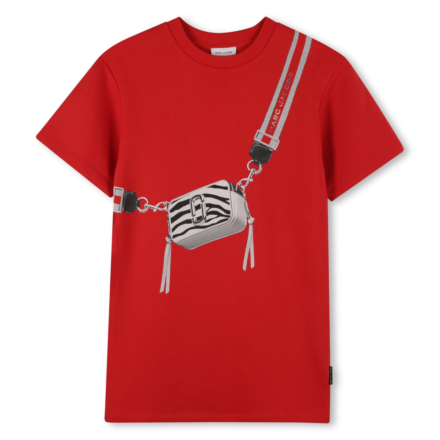 Red Cotton French Terry Dress with Trompe L’Oeil “Snapshot” Illustration