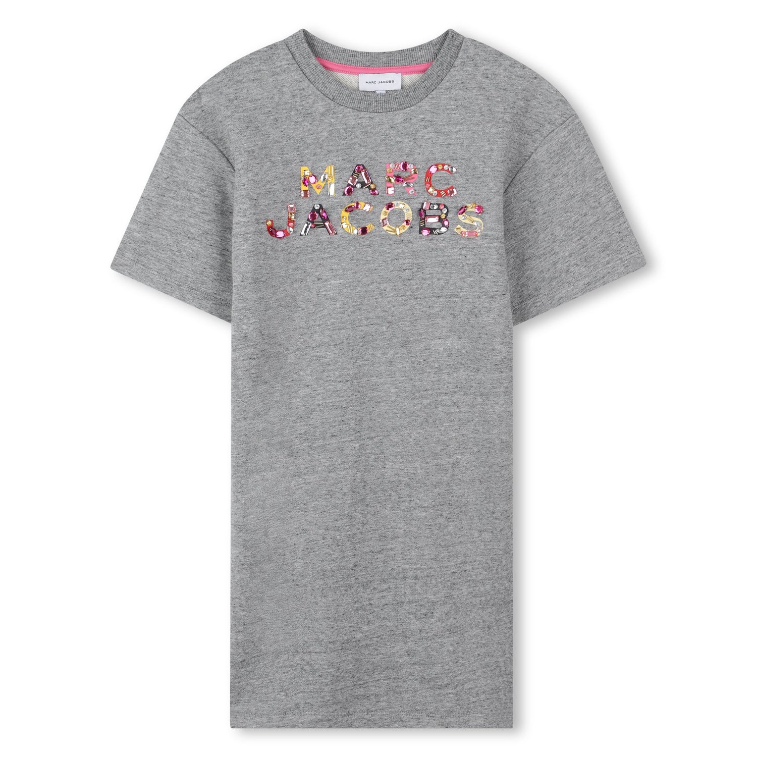 Chiné Grey Cotton Fleece Sweatshirt Dress with Cabochon and Bead Logo