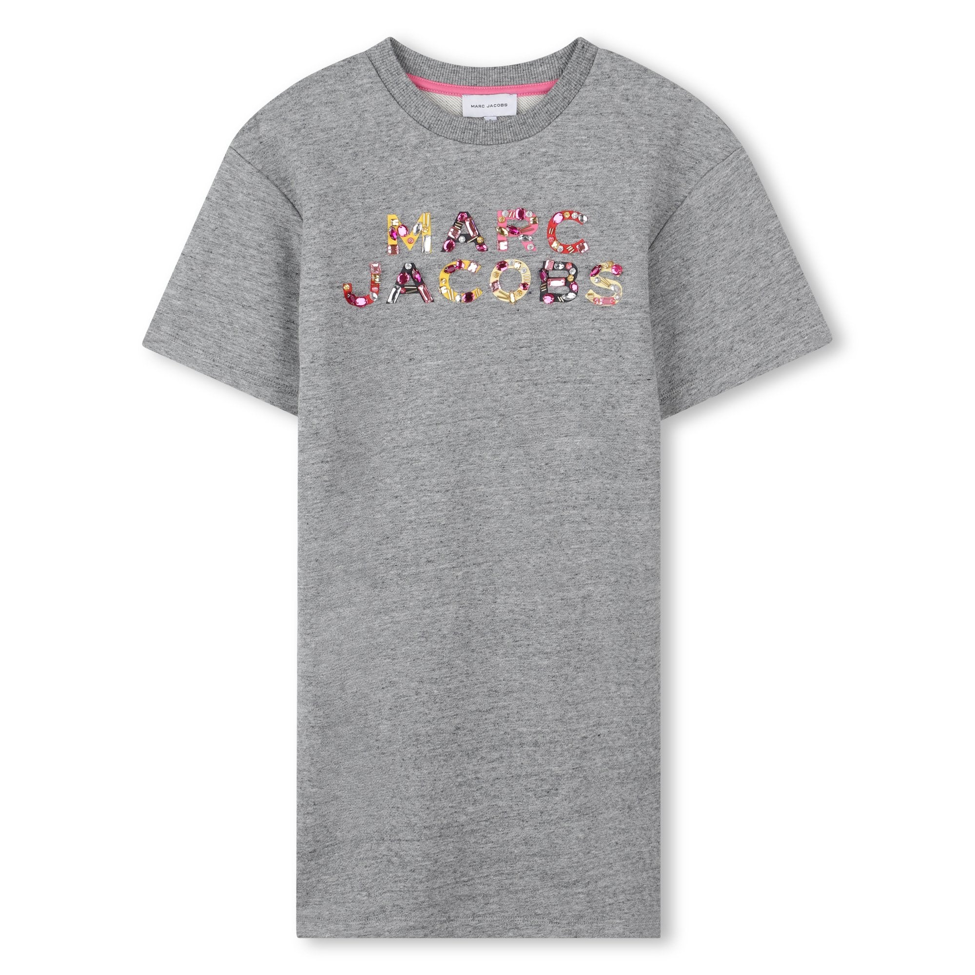 Chiné Grey Cotton Fleece Sweatshirt Dress with Cabochon and Bead Logo