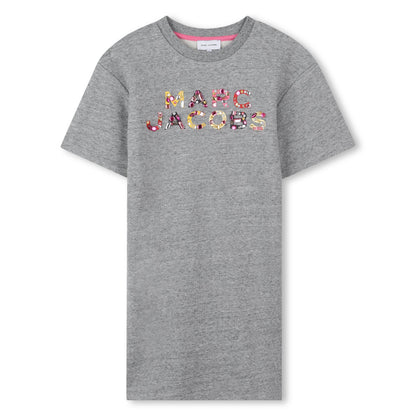 Chiné Grey Cotton Fleece Sweatshirt Dress with Cabochon and Bead Logo