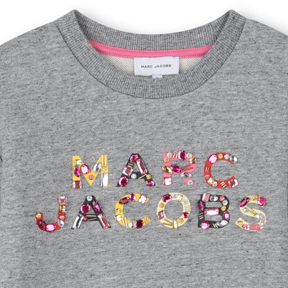 Chiné Grey Cotton Fleece Sweatshirt Dress with Cabochon and Bead Logo