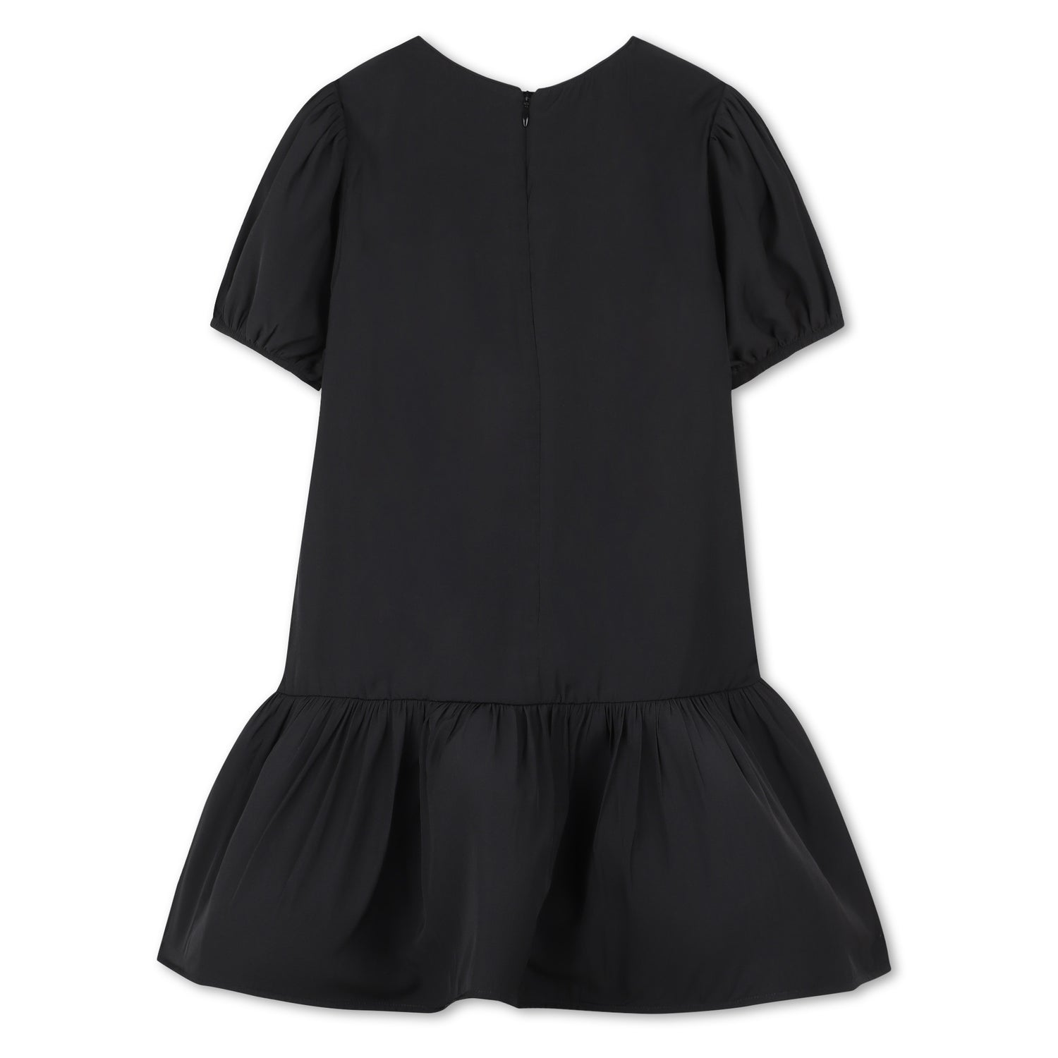 Black Short Sleeve Ceremony Dress with Cabochon and Rhinestone Bow