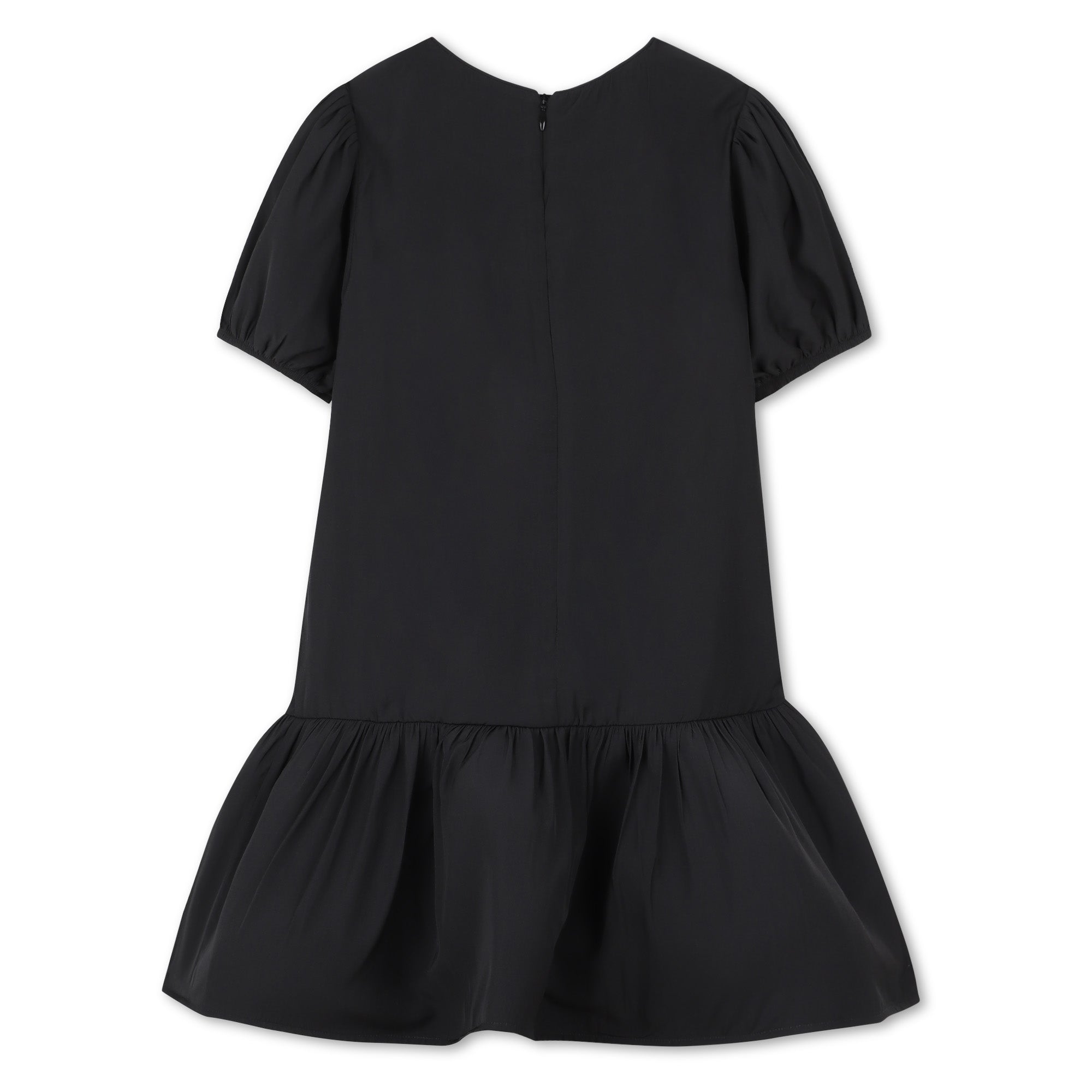 Black Short Sleeve Ceremony Dress with Cabochon and Rhinestone Bow
