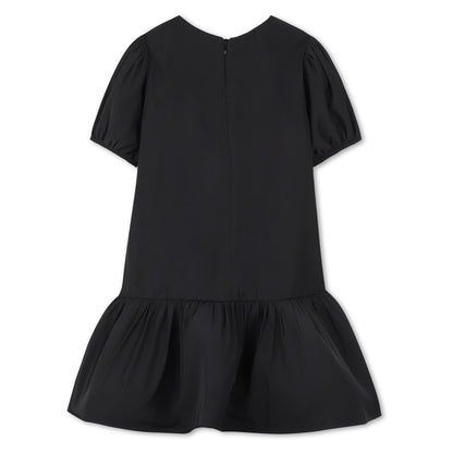 Black Short Sleeve Ceremony Dress with Cabochon and Rhinestone Bow