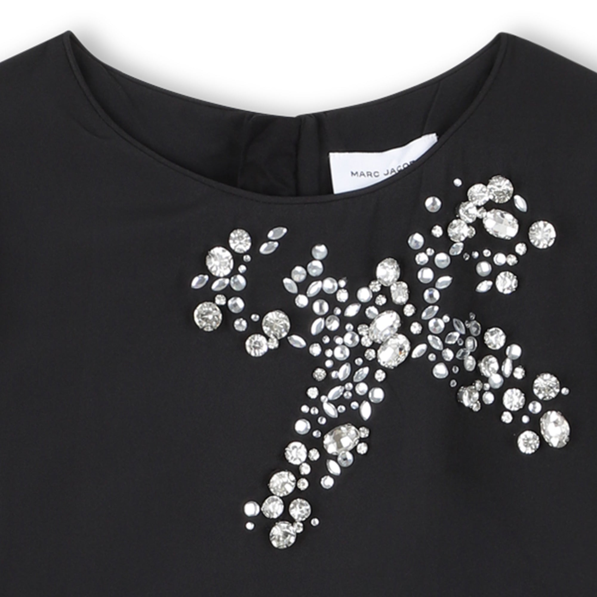 Black Short Sleeve Ceremony Dress with Cabochon and Rhinestone Bow