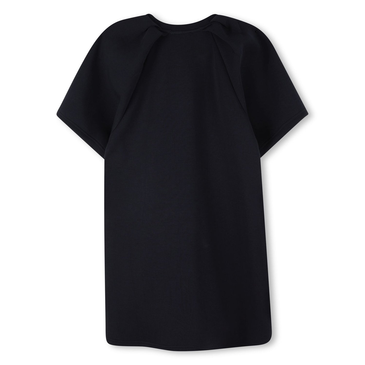 Navy Double Cotton Jersey Dress with Balloon Sleeves and Trompe L’Oeil “Snapshot” Bag Illustration