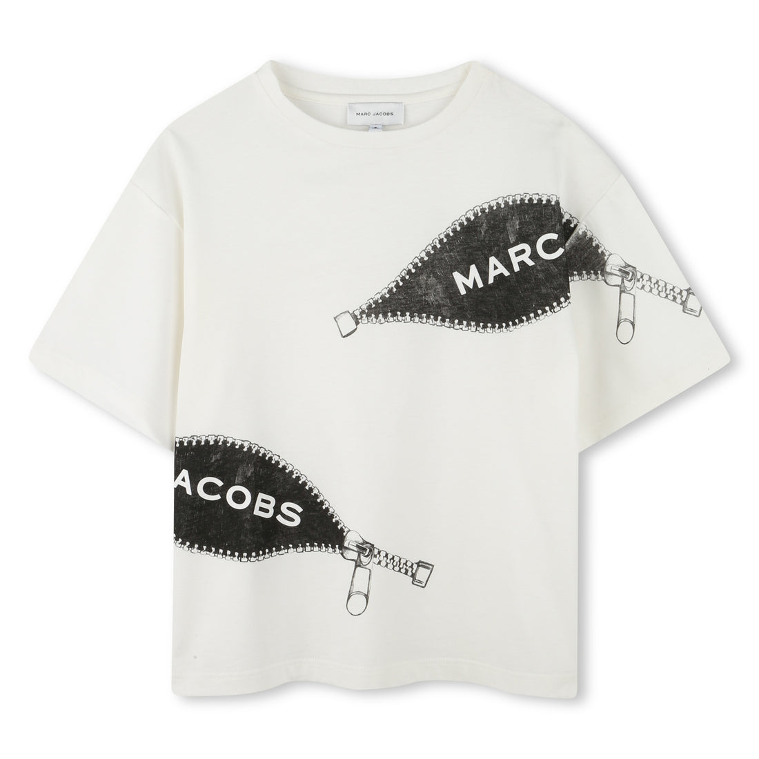 Organic Cotton Ivory T-Shirt with Trompe L’Oeil Zip Print