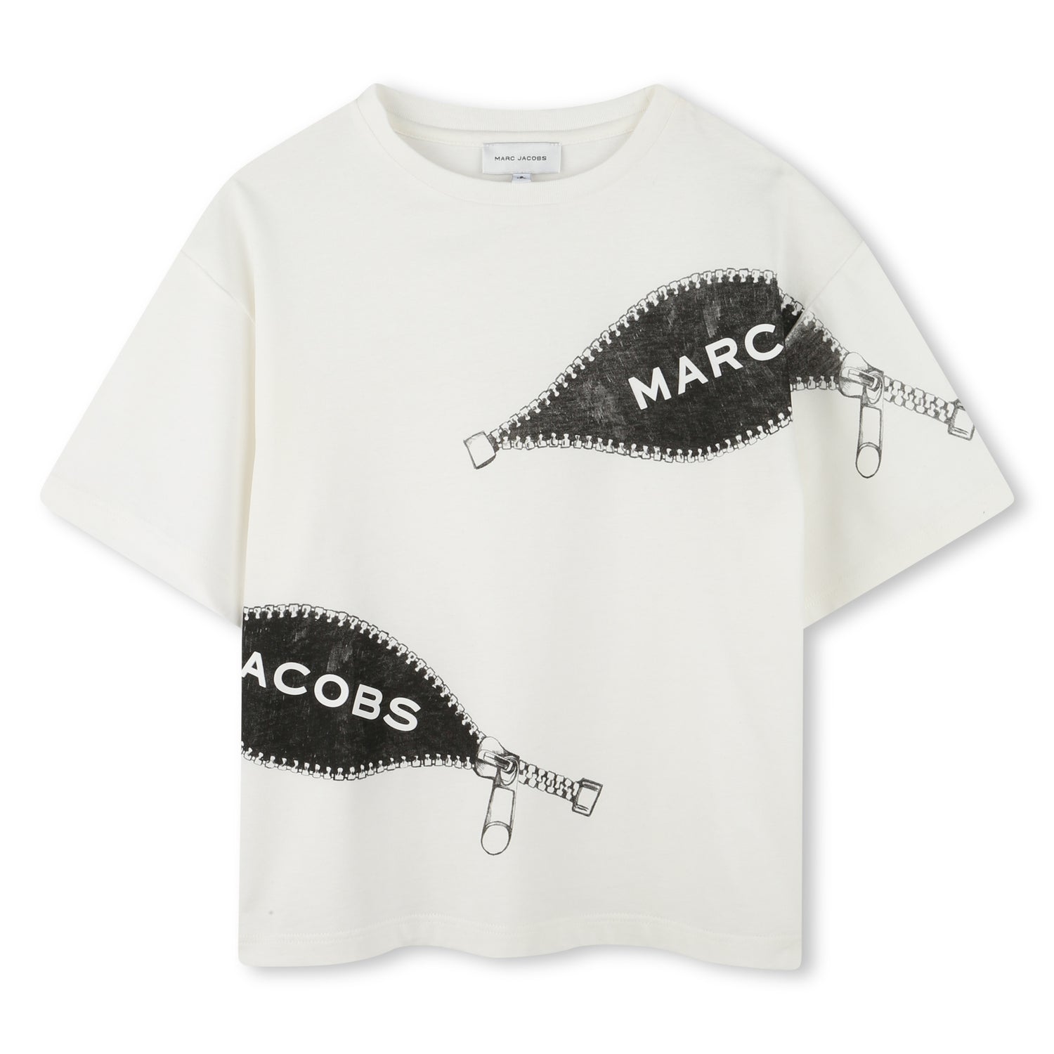 Organic Cotton Ivory T-Shirt with Trompe L’Oeil Zip Print