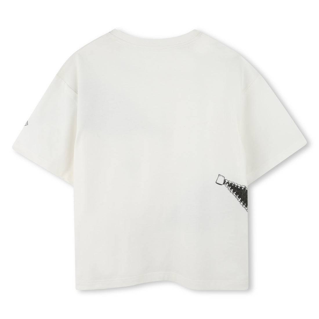 Organic Cotton Ivory T-Shirt with Trompe L’Oeil Zip Print