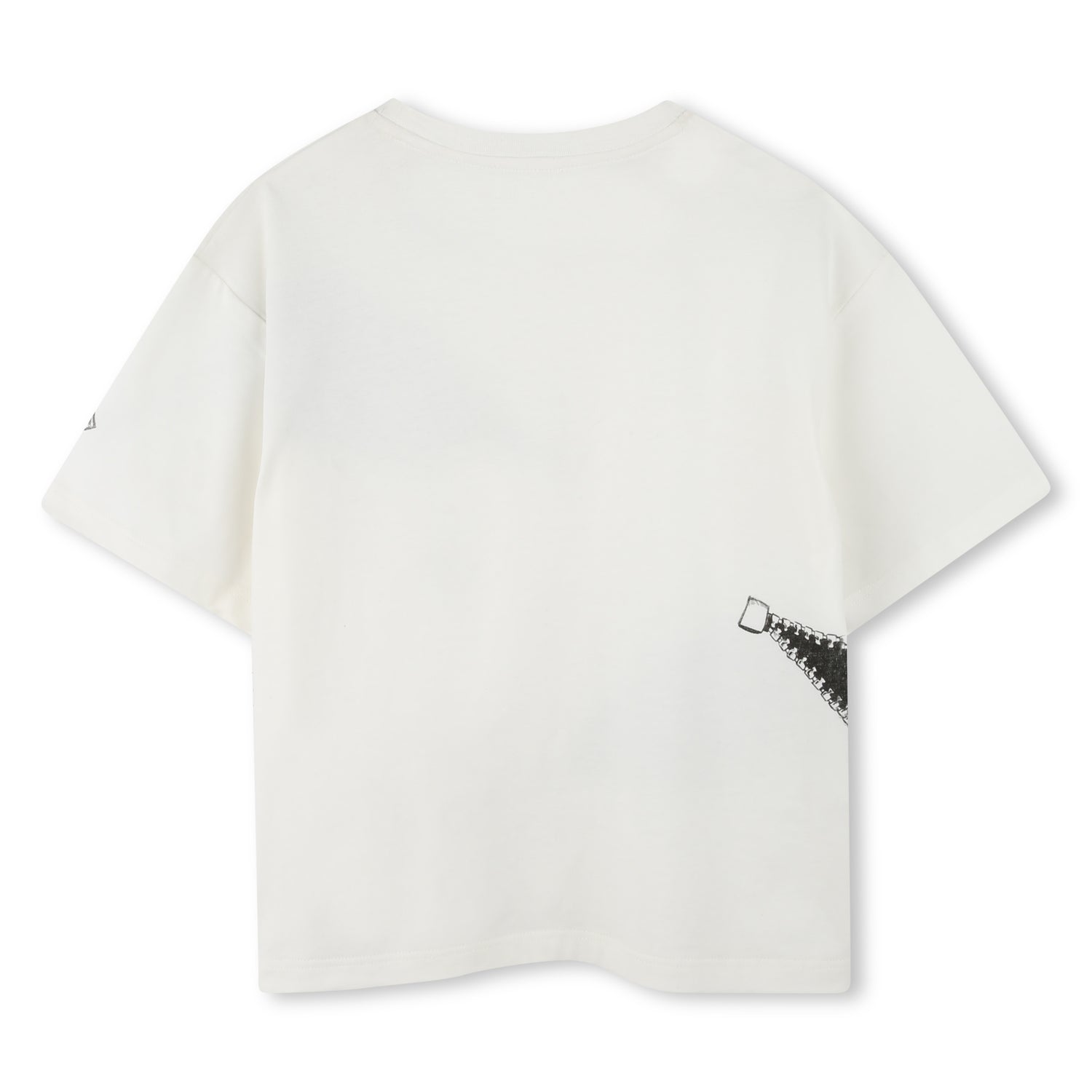 Organic Cotton Ivory T-Shirt with Trompe L’Oeil Zip Print