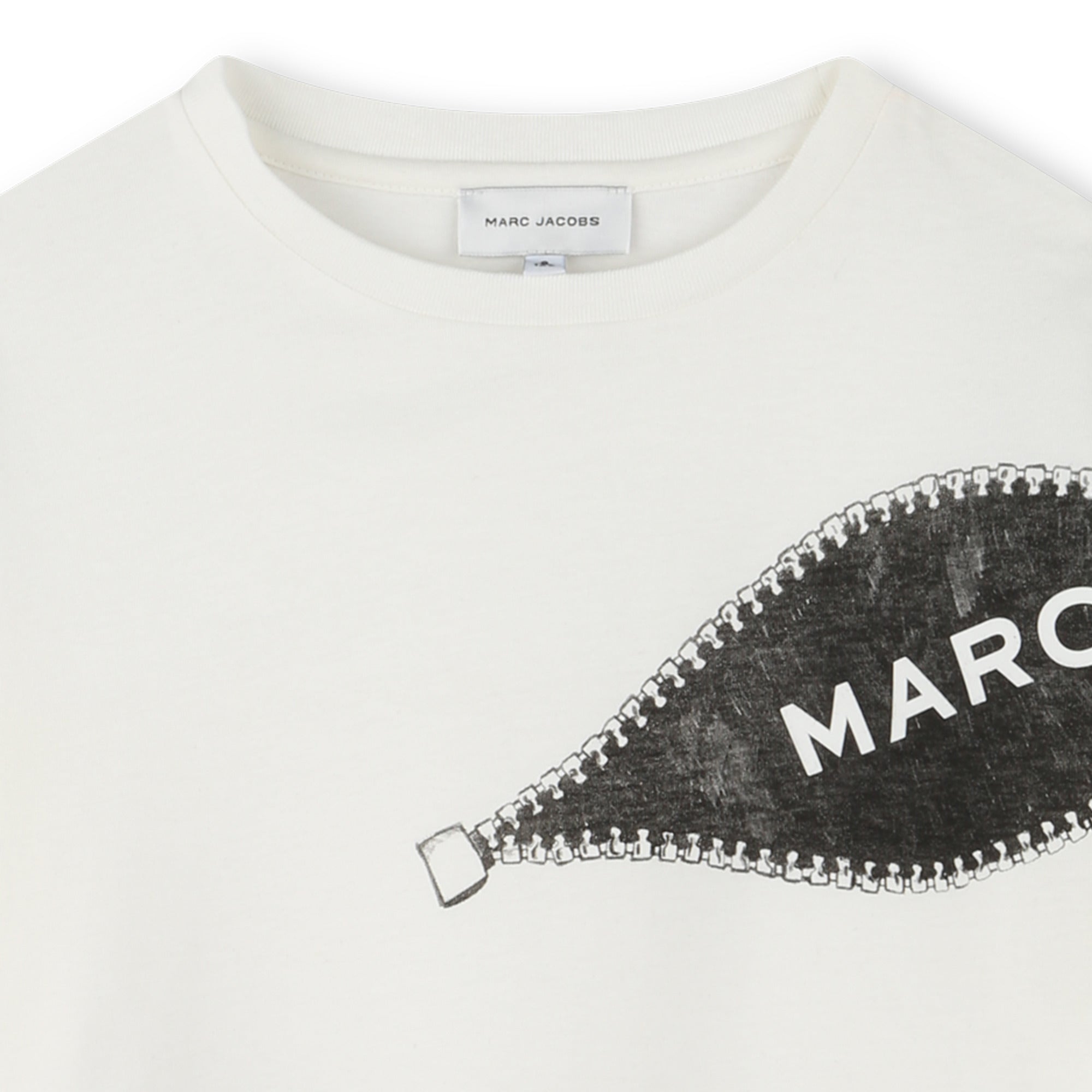 Organic Cotton Ivory T-Shirt with Trompe L’Oeil Zip Print