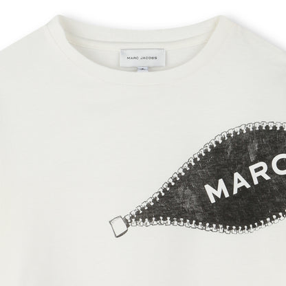 Organic Cotton Ivory T-Shirt with Trompe L’Oeil Zip Print