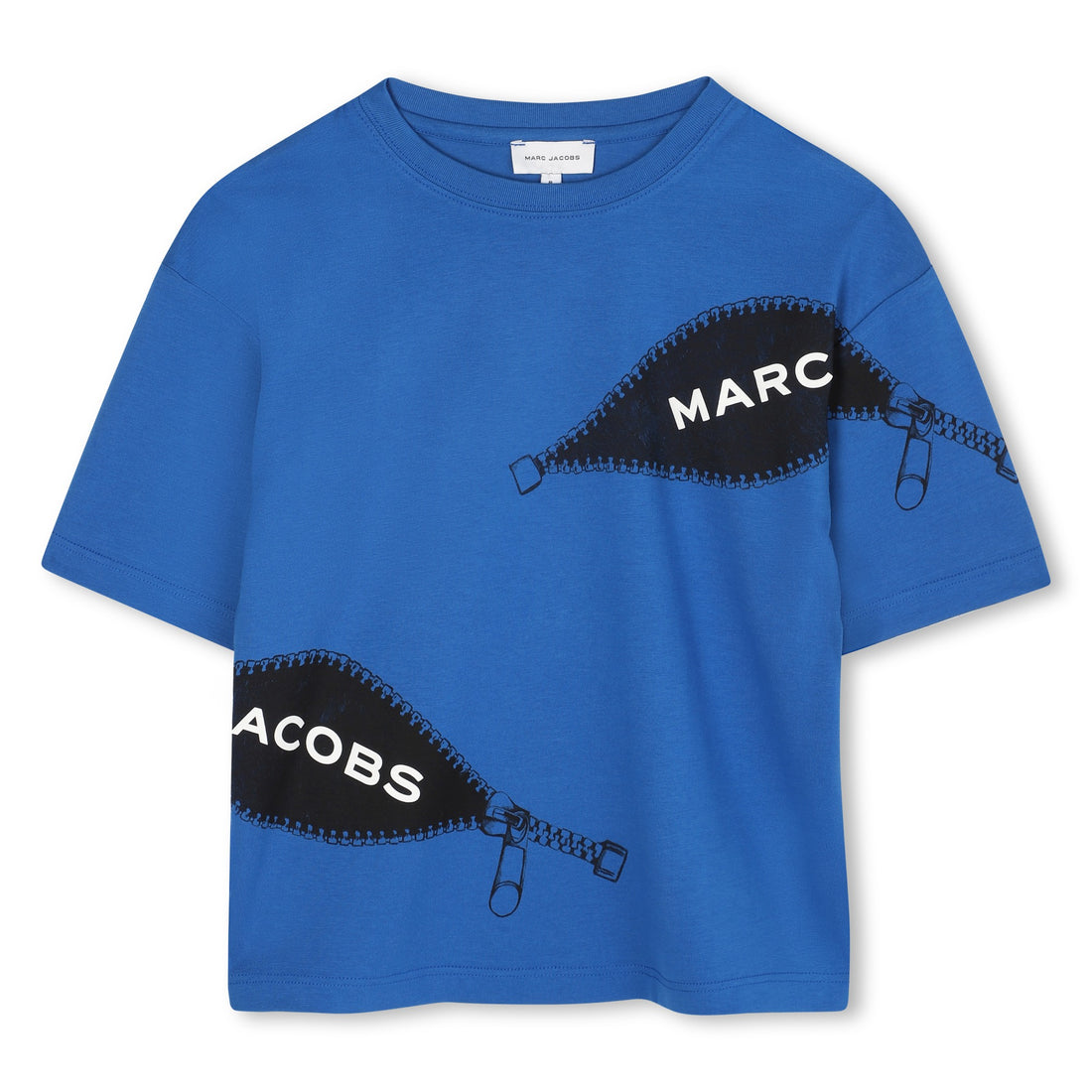 Short Sleeve T-Shirt with Zip Graphic Print, Blue