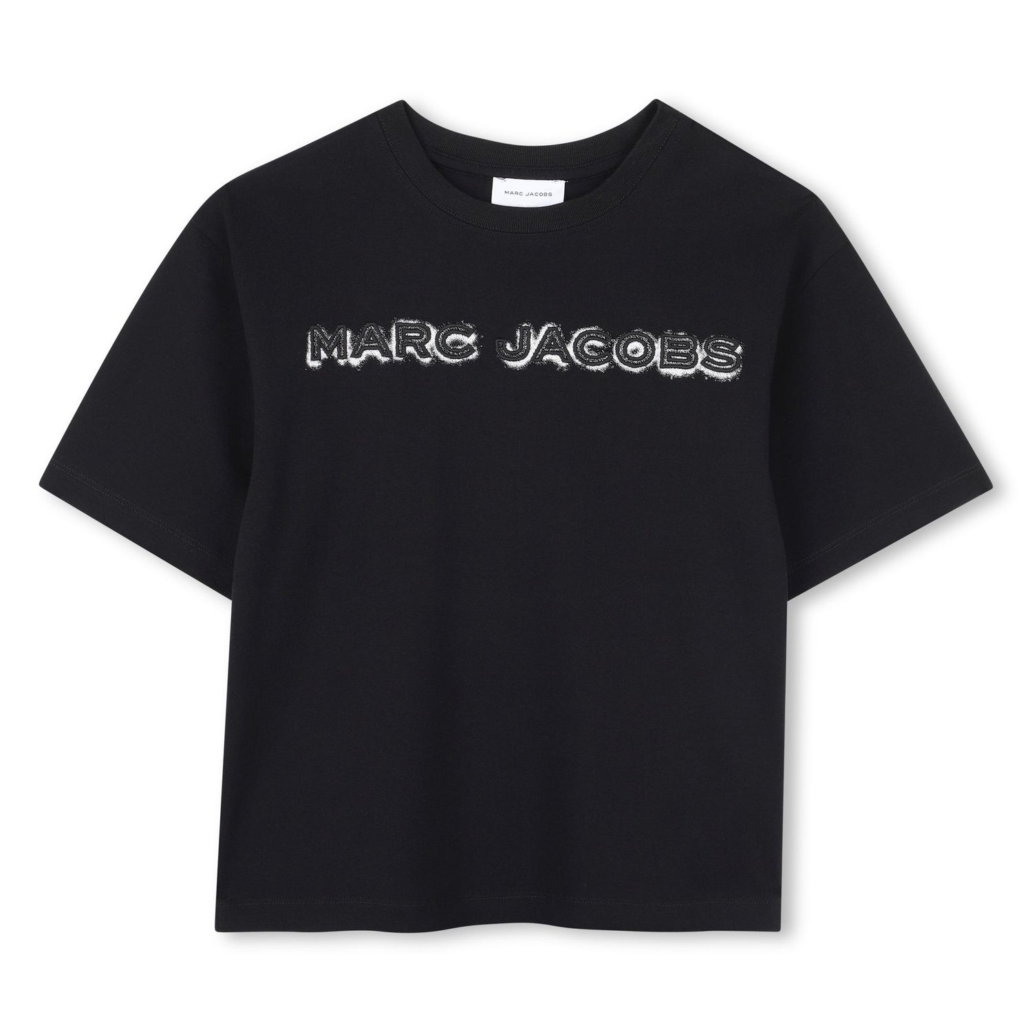Cotton Jersey T-Shirt with Embroidered Marc Jacobs Illustration in Black and Ivory