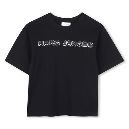 Cotton Jersey T-Shirt with Embroidered Marc Jacobs Illustration in Black and Ivory