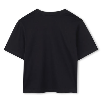 Cotton Jersey T-Shirt with Embroidered Marc Jacobs Illustration in Black and Ivory