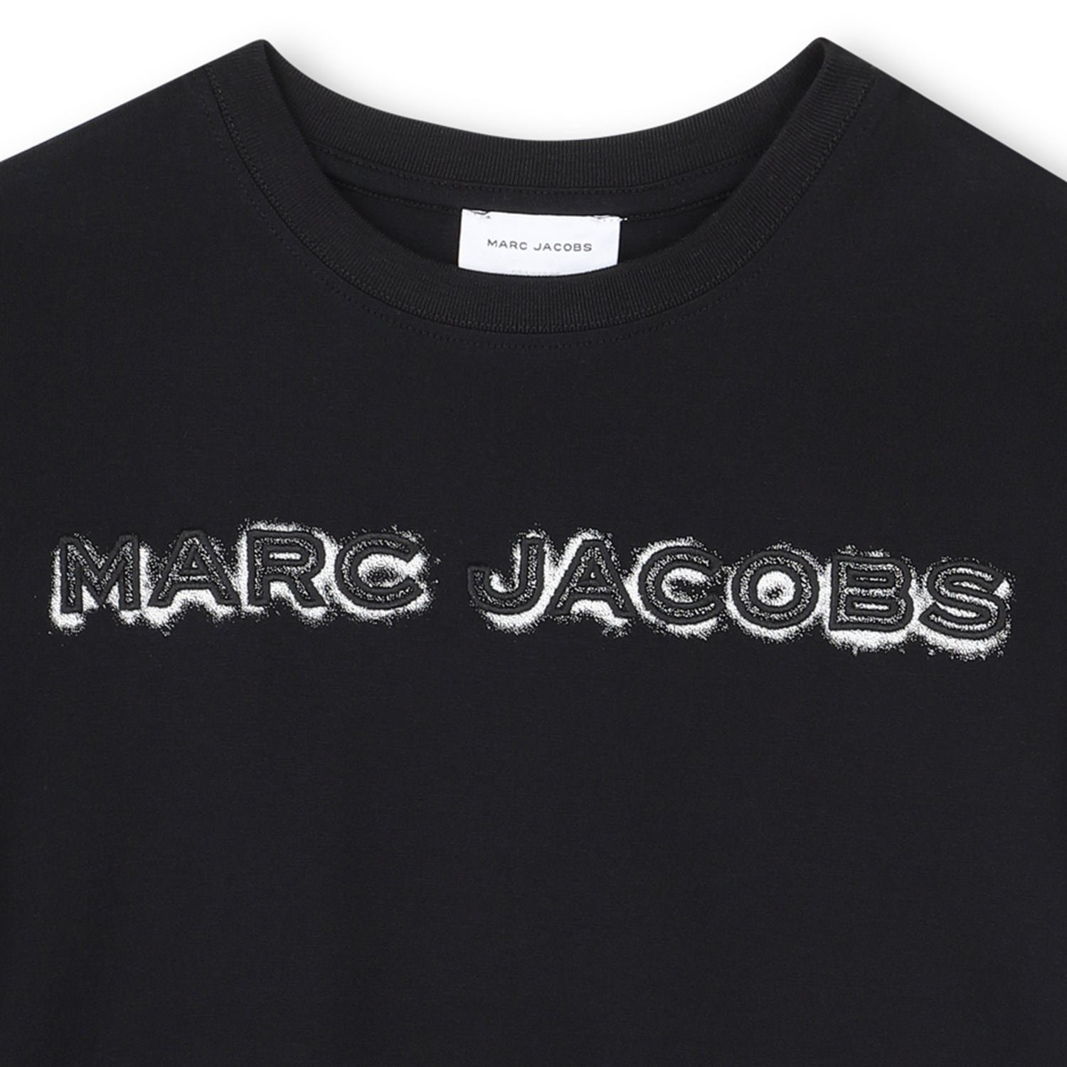 Cotton Jersey T-Shirt with Embroidered Marc Jacobs Illustration in Black and Ivory