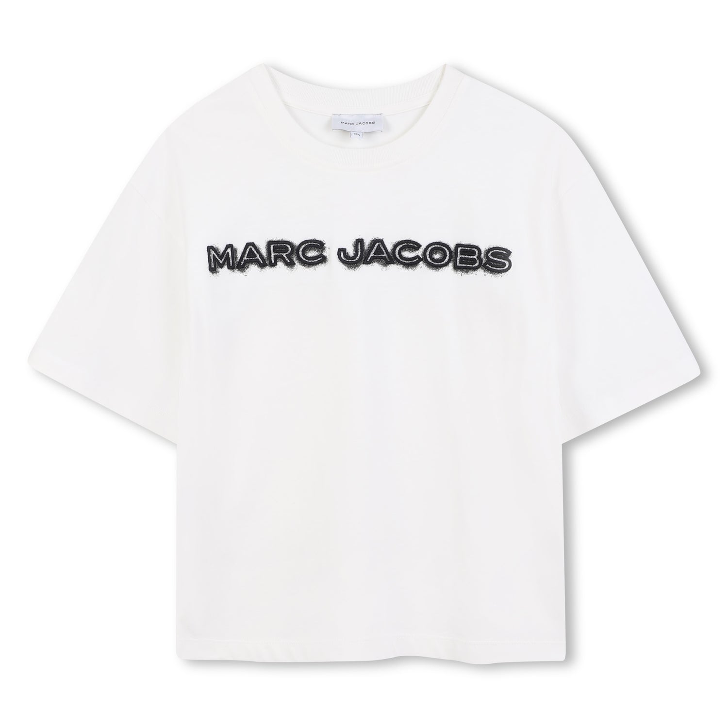 Cotton Jersey T-Shirt with Embroidered Marc Jacobs Illustration in Black and Ivory