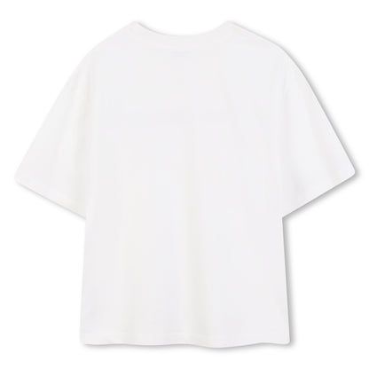 Cotton Jersey T-Shirt with Embroidered Marc Jacobs Illustration in Black and Ivory