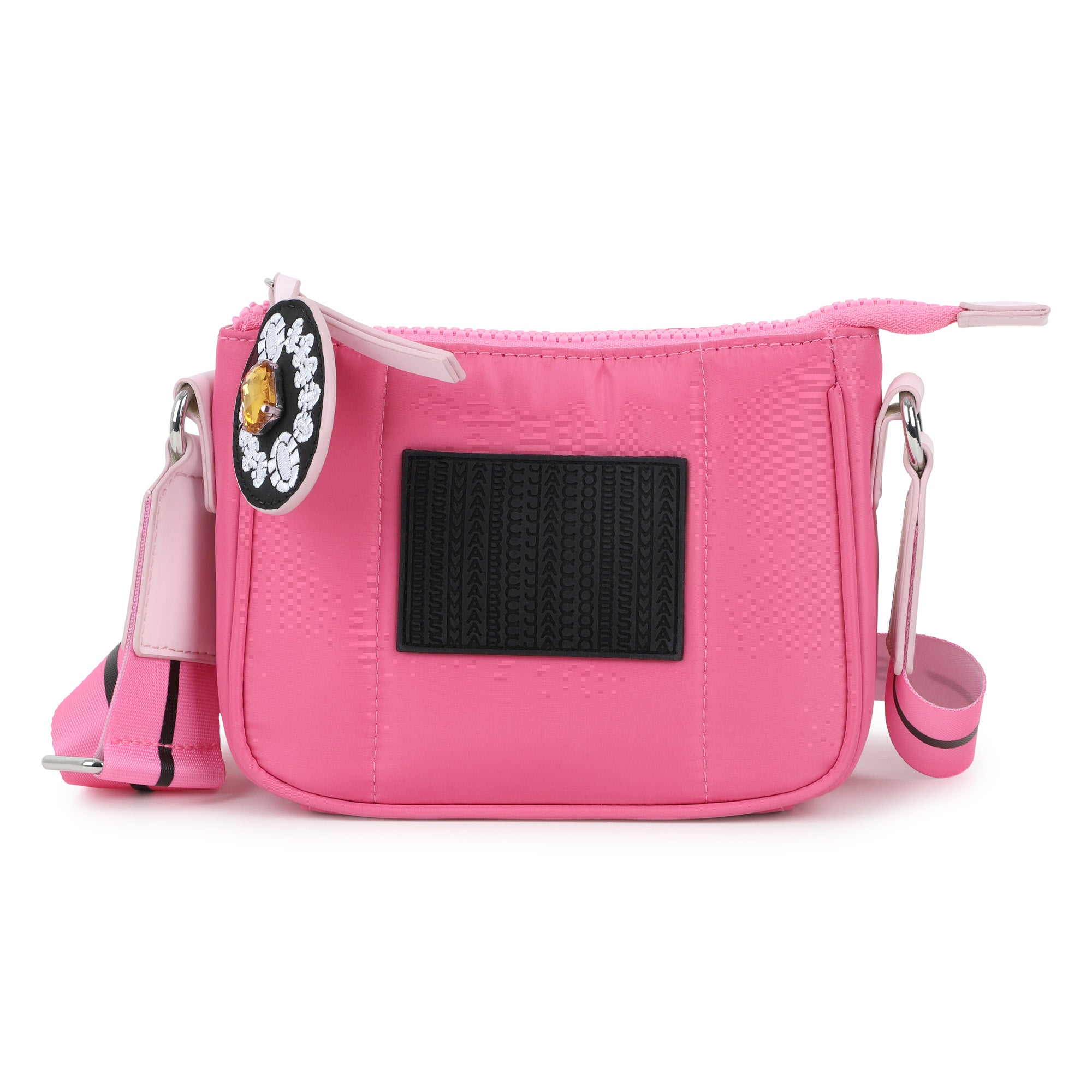 Fuchsia Coated Fabric Handle Bag with Adjustable Branded Strap